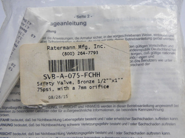 RATERMANN SVB-A-075-FCHH 75PSI NSMP