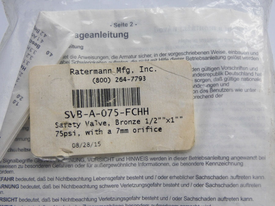 RATERMANN SVB-A-075-FCHH 75PSI NSMP