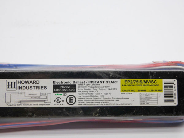 HOWARD INDUSTRIES EP2/75IS/MV/SC 120-277VAC 1.16-.50A NSNP