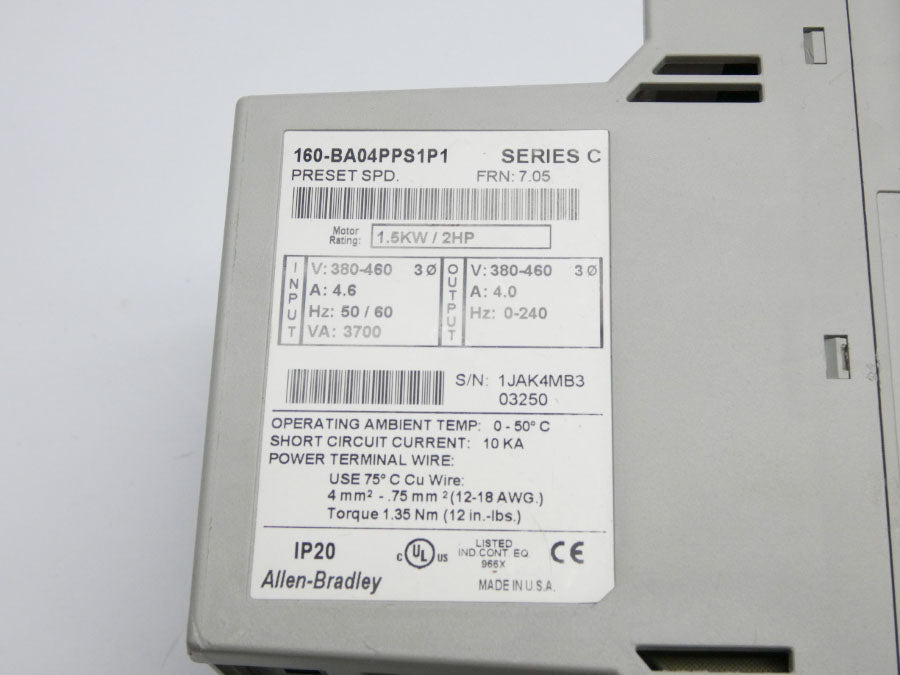 INDUSTRIAL SPARE PART 160-BA04PPS1P1 SER. C F/W 7.05 380-460V 4.6A UNMP