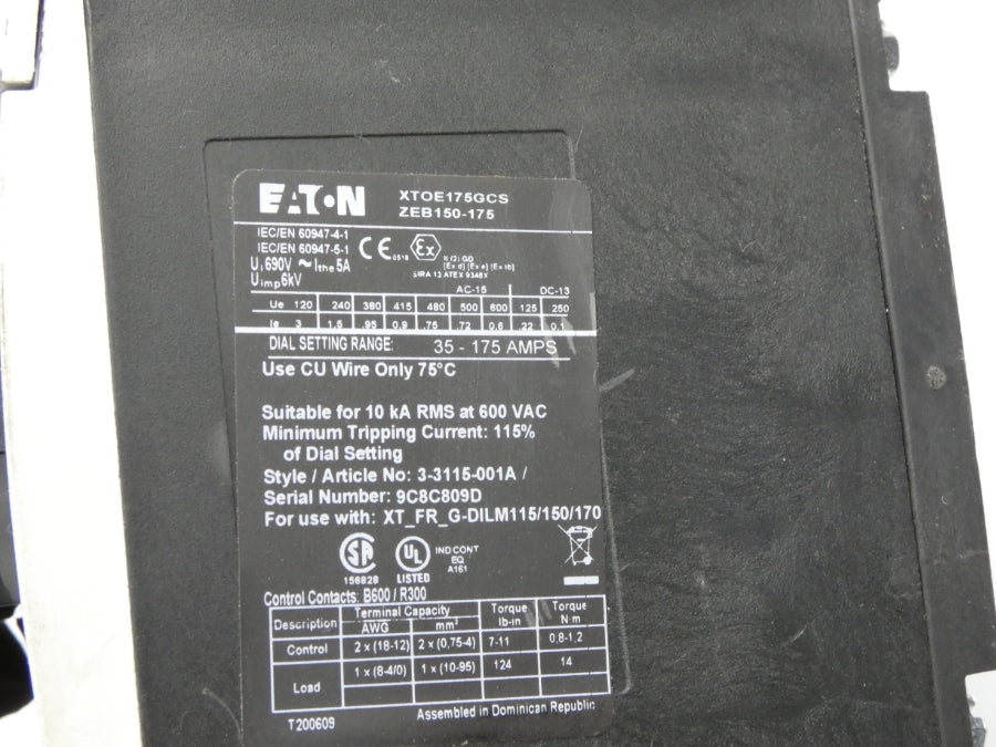 EATON XTOE175GCS ZEB150-175 690V 35-175A UNMP