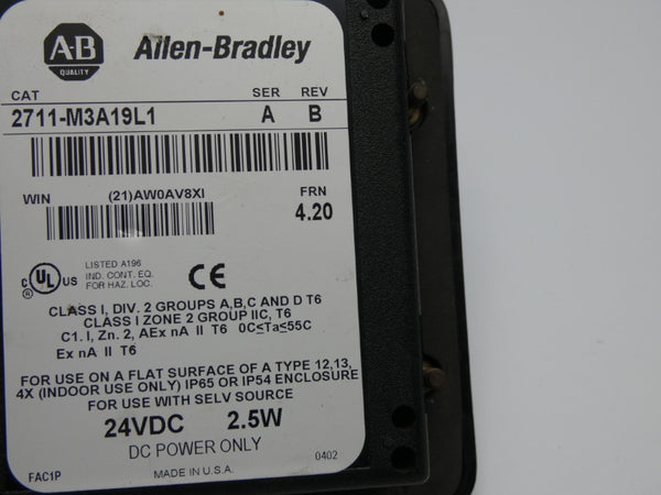 INDUSTRIAL SPARE PART 2711-M3A19L1 SER. A F/W 4.20 REV. B 24VDC (AS PICTURED) UNMP
