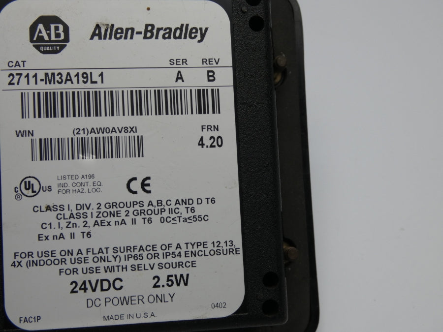INDUSTRIAL SPARE PART 2711-M3A19L1 SER. A F/W 4.20 REV. B 24VDC (AS PICTURED) UNMP