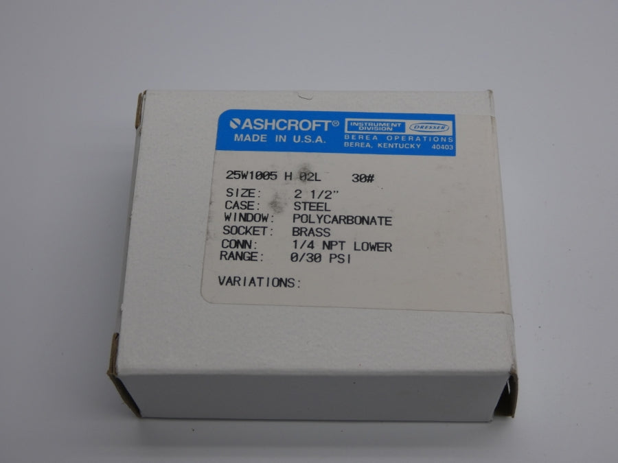 ASHCROFT 25W1005H02L30# 0/30PSI NSMP