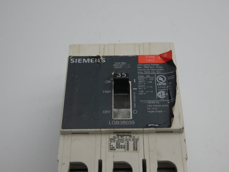 SIEMENS LGB3B035 277V 35A (AS PICTURED) UNMP