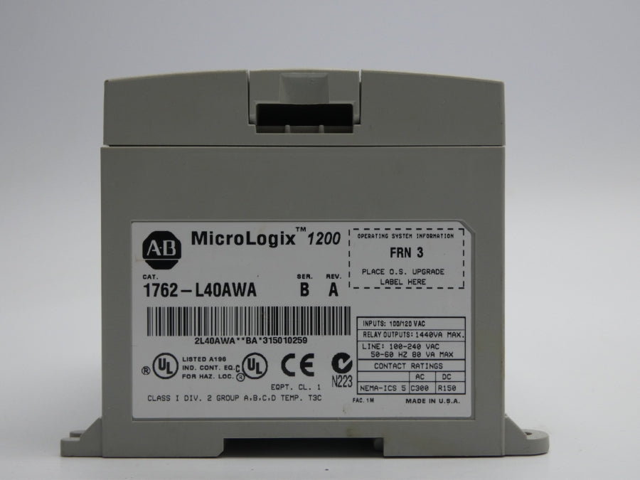 INDUSTRIAL SPARE PART 1762-L40AWA SER. B F/W 3 REV. A 100/120VAC (NO COVER) UNMP