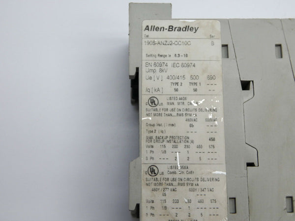INDUSTRIAL SPARE PART 190S-ANZJ2-CC10C SER. B 24VDC 6.3-10A UNMP