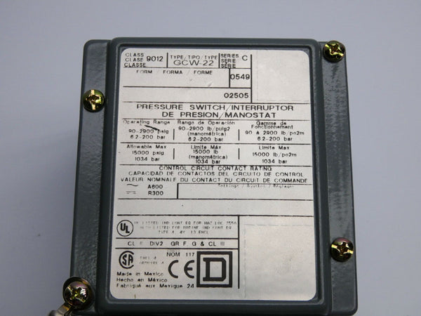 SQUARE D 9012GCW22 SER. C 90-2900PSI NSNP