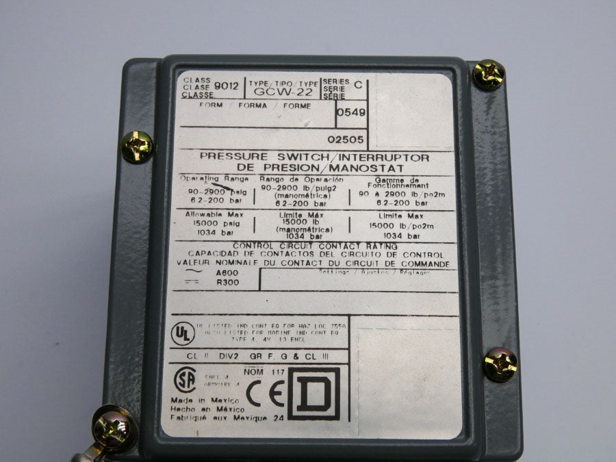 SQUARE D 9012GCW22 SER. C 90-2900PSI NSNP