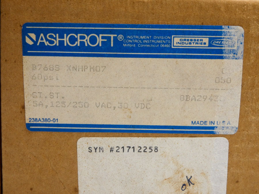 ASHCROFT B768S XNHPM07 125/250VAC 5A 60PSI NSMP
