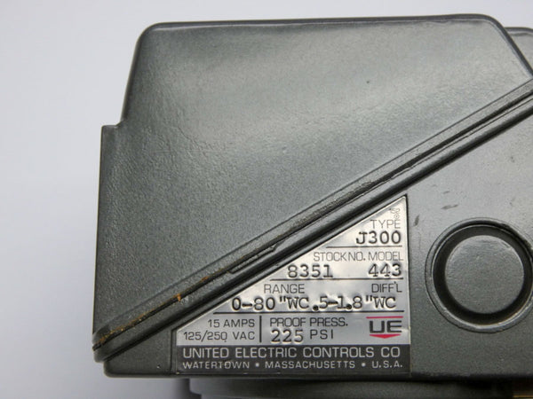 UNITED ELECTRIC J300-443 125/250VAC 15A 225PSI 0-80"WC NSMP