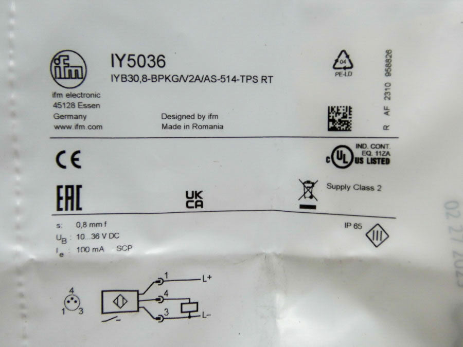 IFM EFECTOR IYB30.8-BPKG/V2A/AS-514-TPSRT IY5036 10-36VDC NSMP