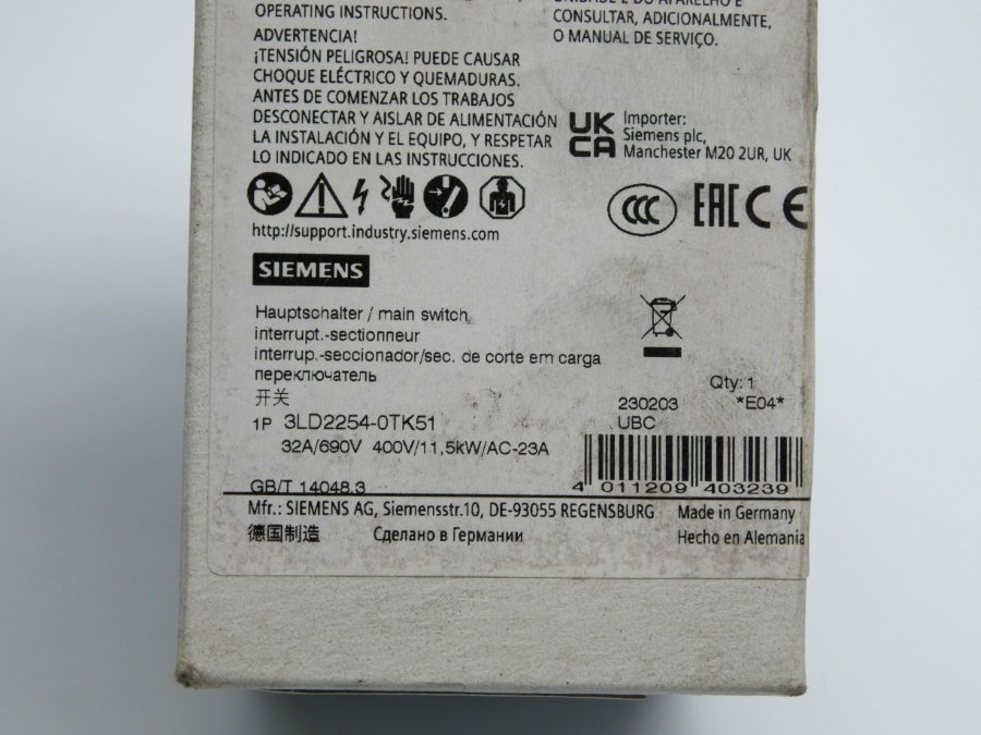 SIEMENS 3LD2254-0TK51 690V 32A NSMP