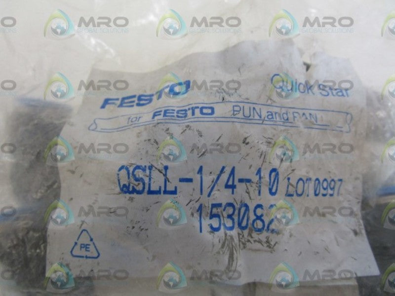 LOT OF 6 FESTO PUSH-IN L-FITTING QSLL-1/4-10 NSNP IN BAG