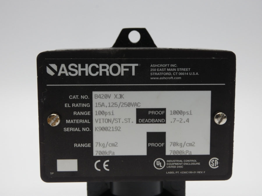 ASHCROFT B420VXJK 125/250VAC 15A 100PSI NSMP