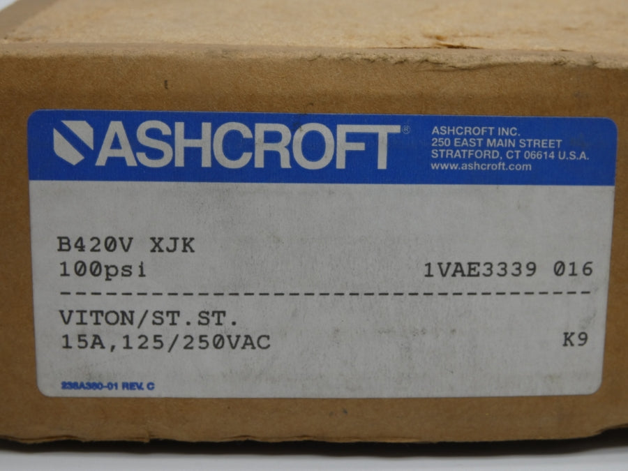 ASHCROFT B420VXJK 125/250VAC 15A 100PSI NSMP