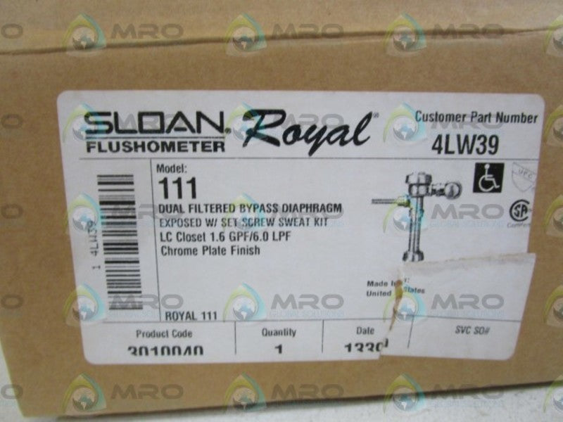 SLOAN DIAPHRAGM 4LW39 ( MISSING 90 DEGREE VALVE-AS PICTURED) NSMP