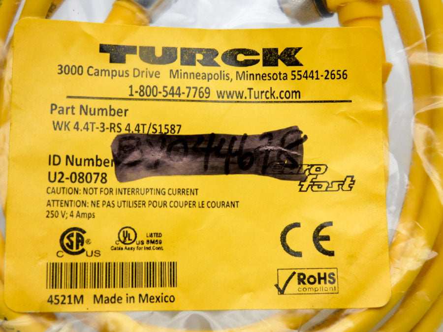 TURCK WK4.4T-3-RS4.4T/S1587 U2-08078 250V 4A NSMP