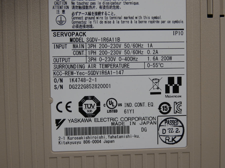 YASKAWA SGDV-1R6A11B 200-230V 1A NSMP