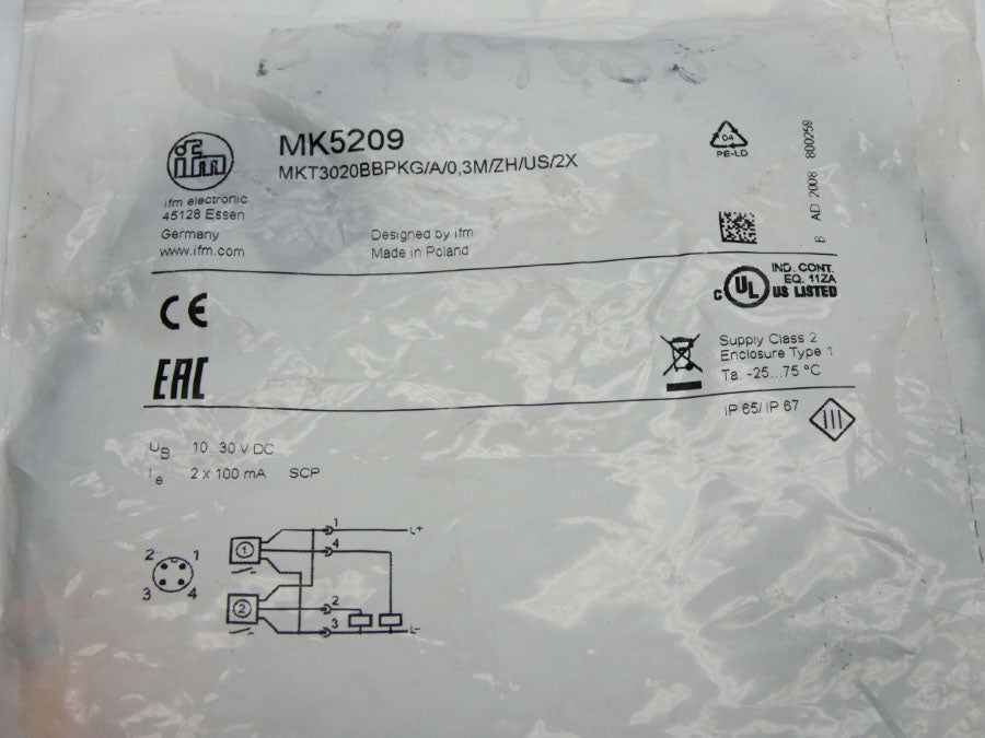 IFM EFECTOR MKT3020BBPKG/A/0.3M/ZH/US/2X MK5209 10-30VDC NSMP