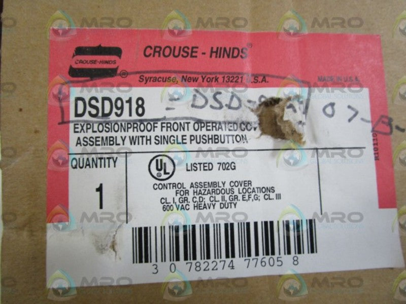 CROUSE-HINDS PUSH BUTTON CONTROL ASSEMBLY COVER DSD918  NSMP