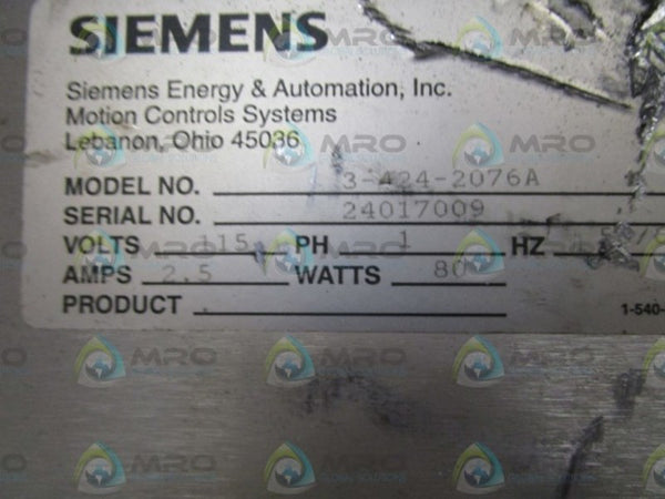 SIEMENS CONTROL BOARD RACK 3-424-2076A UNMP