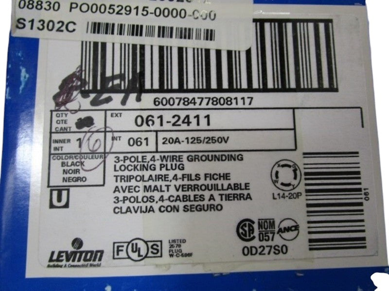 LOT OF 6 LEVITON LOCKING PLUG 061-2411 NSMP