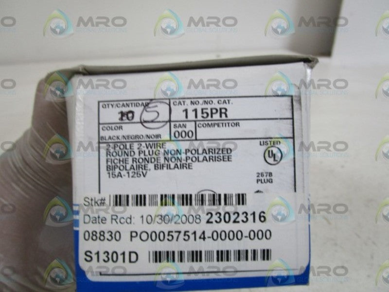 LOT OF 5 LEVITON ROUND PLUG 115PR NSMP