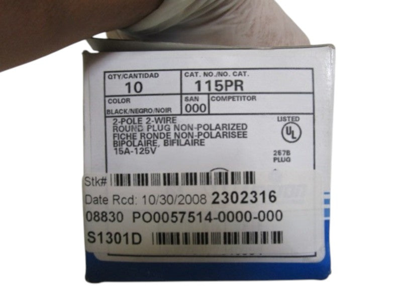 LOT OF 10 LEVITON ROUND PLUG 115PR NSMP