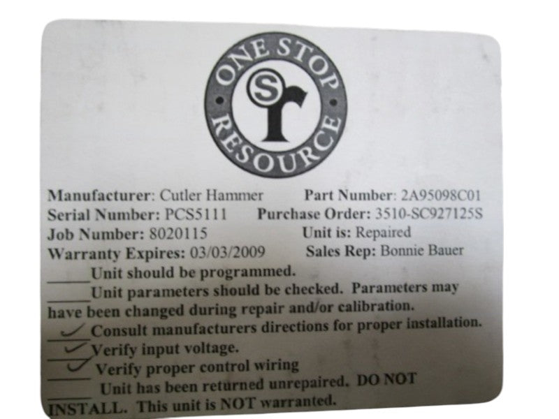 CUTLER-HAMMER 2A95098C01 (REPAIRED)  UNMP