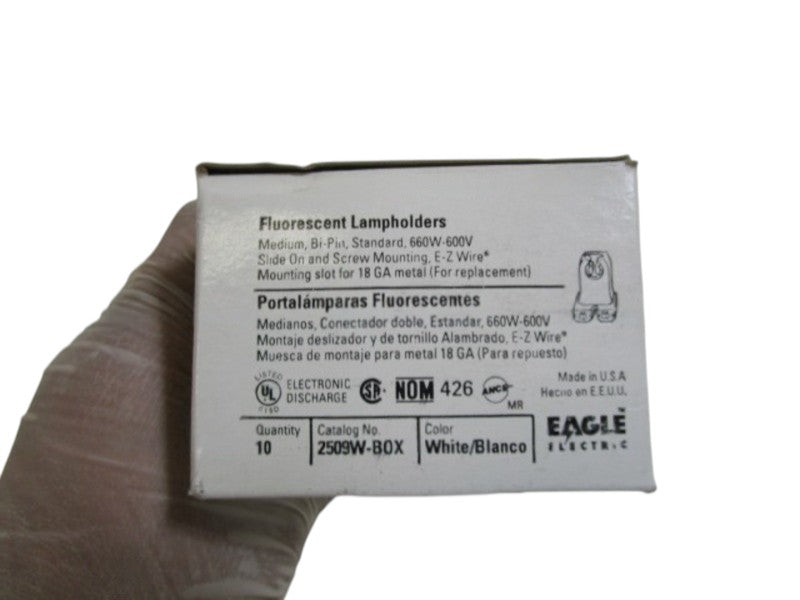 LOT OF 10 EAGLE ELECTRIC FLUORESCENT LAMPHOLDERS 2509W-BOX NSMP