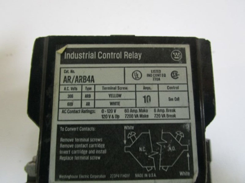 WESTINGHOUSE CONTROL RELAY AR/ARB4A UNMP