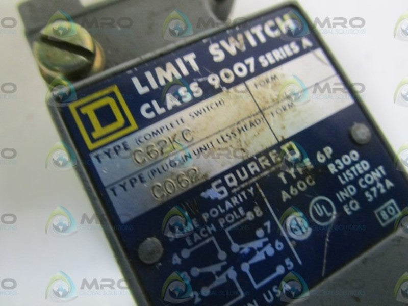 SQUARE D LIMIT SWITCH PLUG-IN UNIT LESS HEAD 9007-C062 SER .A UNMP