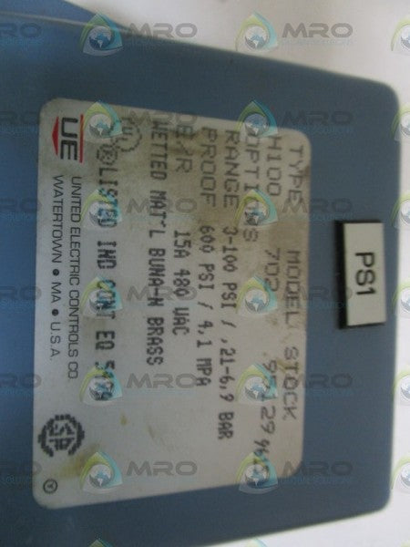 UNITED ELECTRIC H100-702 PRESSURE SWITCH 3-100 PSI UNMP