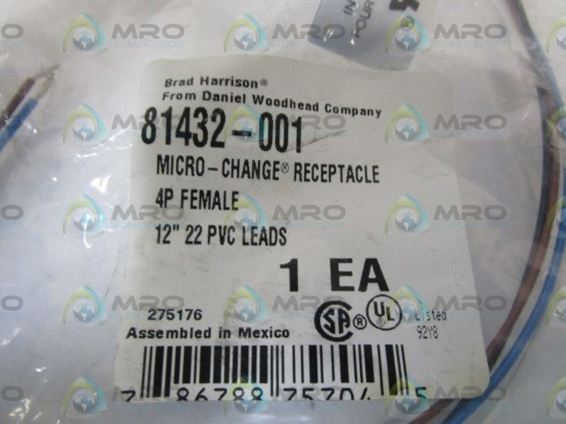 LOT OF 2 BRAD HARRISON 4P FEMALE RECEPTACLE 81432-001 NSMP