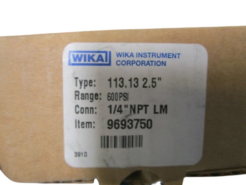 WIKA GAUGE 113.13 2.5" 600PSI 1/4" NPT LM 9693750 NSMP