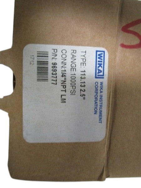 WIKA GAUGE 113.13 2.5" 1000PSI 1/4" NPT LM 9693777 NSMP