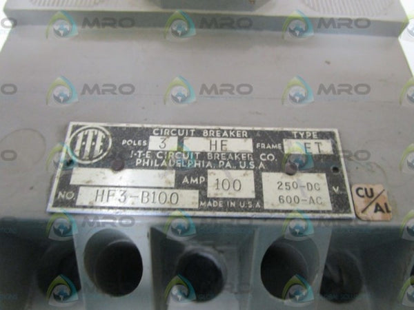 ITE CIRCUIT BREAKER 100AMPS HF3-B100 UNMP