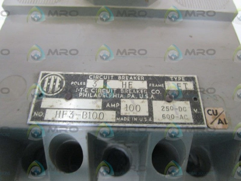 ITE CIRCUIT BREAKER 100AMPS HF3-B100 UNMP