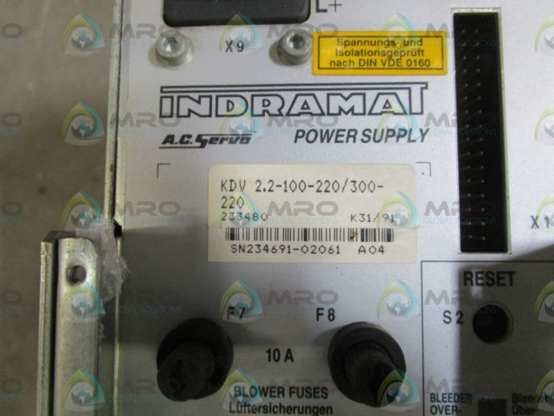 INDRAMAT KDV2.2-100-220/300-220 AC SERVO POWER SUPPLY UNMP