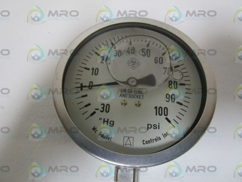 MCDANIEL CONTROLS 1/4"NPT -30"HG/100psi GAUGE E9X NSMP