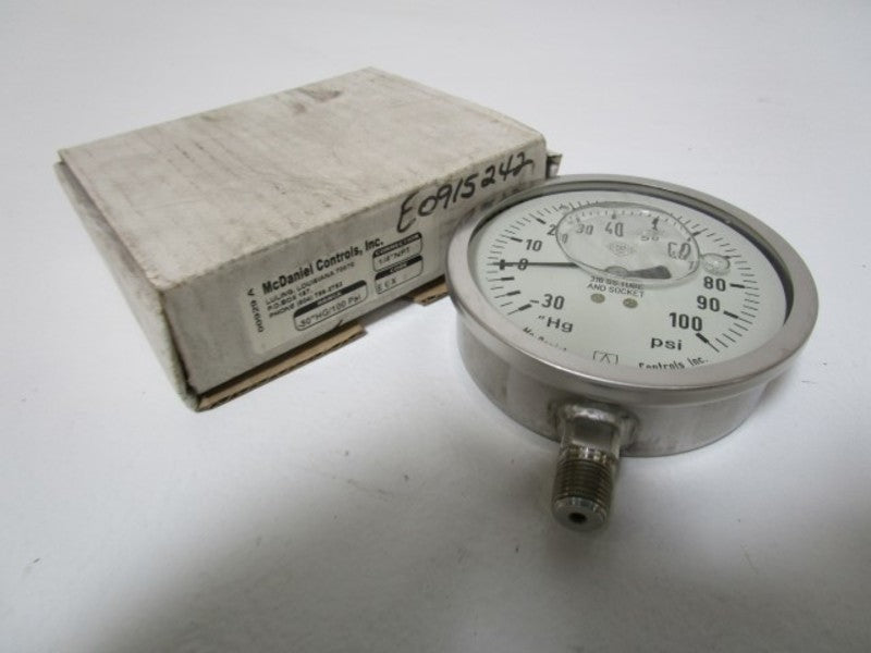 MCDANIEL CONTROLS 1/4"NPT -30"HG/100psi GAUGE E9X NSMP