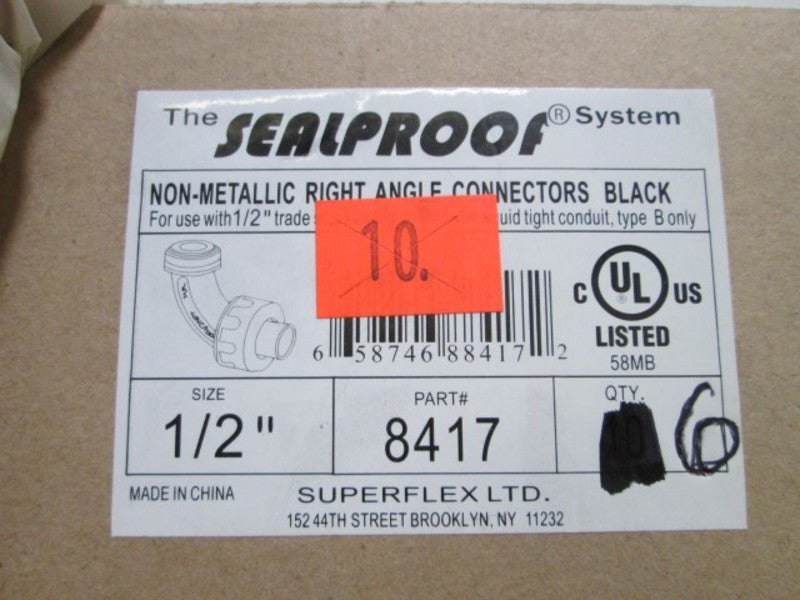 LOT OF 6 THE SEAL PROOF RIGHT ANGLE CONNECTORS (BLACK) 1/2" 8417 NSMP