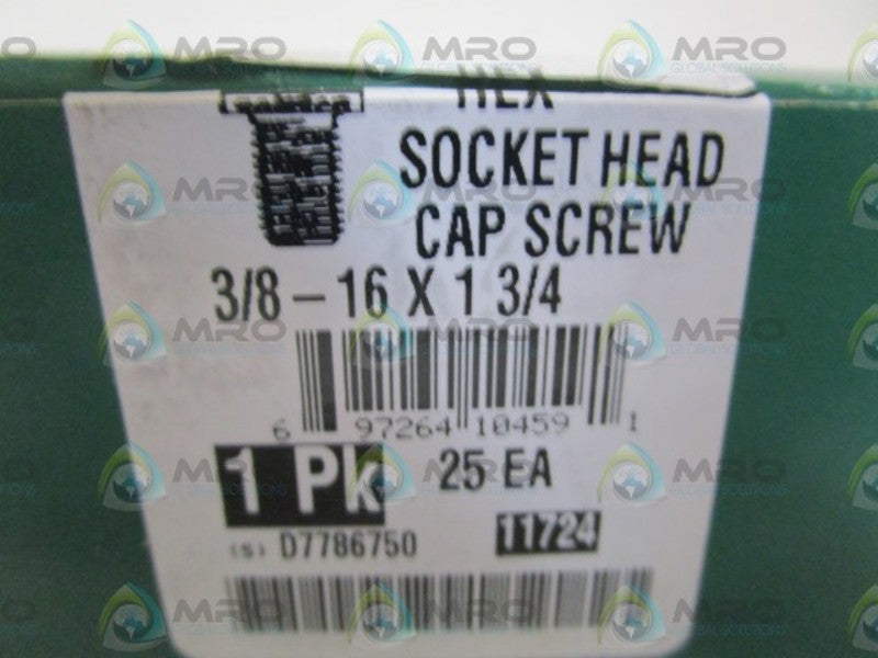 LOT OF 25 HEX SOCKET HEAD CAP SCREW 3/8-16X1-3/4 D7786750 NSMP