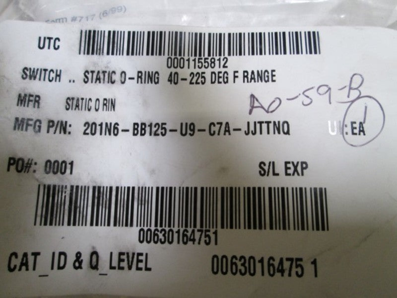 S-O-R TEMPERATURE SWITCH 4-225 DEG F  201N6-BB125-U9-C7A-JJTTNQ UNMP