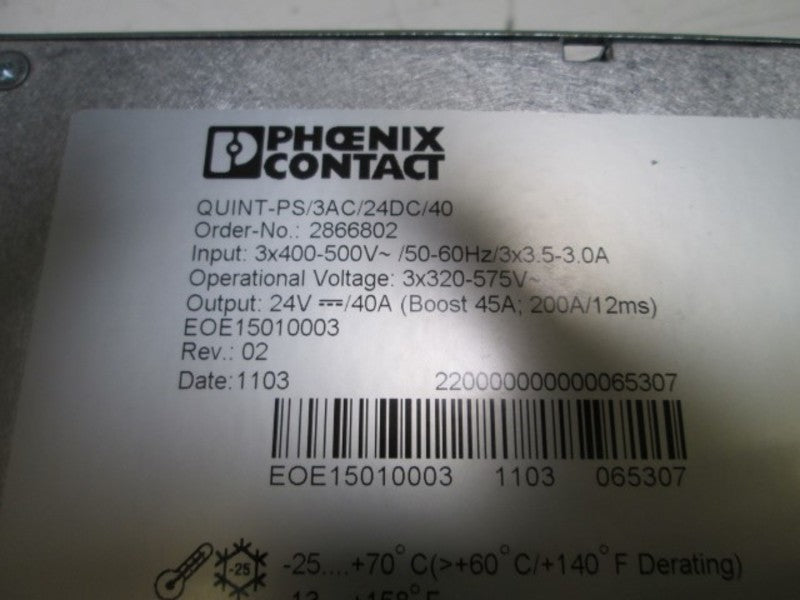 PHOENIX CONTACT QUINT-PS/3AC/24DC/40 2866802 24VDC 40A UNMP