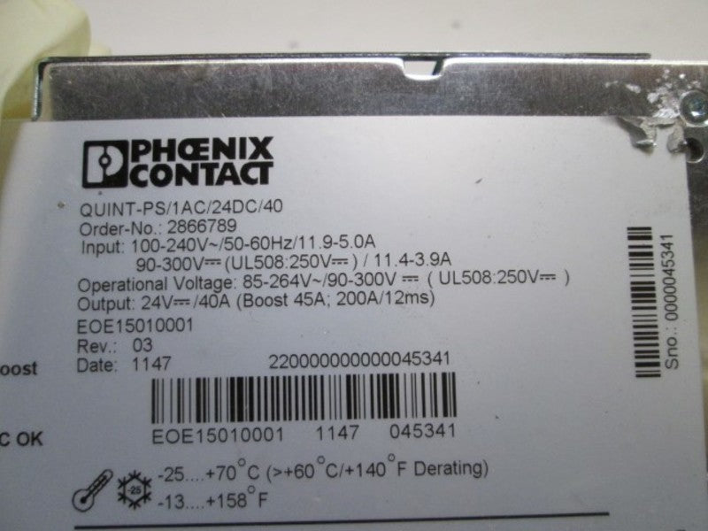 PHOENIX CONTACT QUINT-PS/1AC/24DC/40 2866789 UNMP