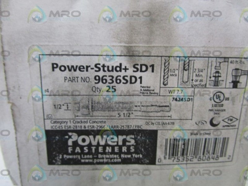 LOT OF 25 POWER FASTENERS POWER STUD+ SD1 9636SD1 NSMP