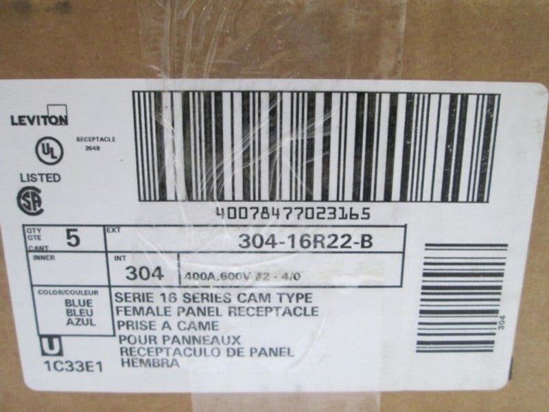 LOT OF 5 LEVITON RECEPTACLE 304-16R22-B (BLUE) NSMP