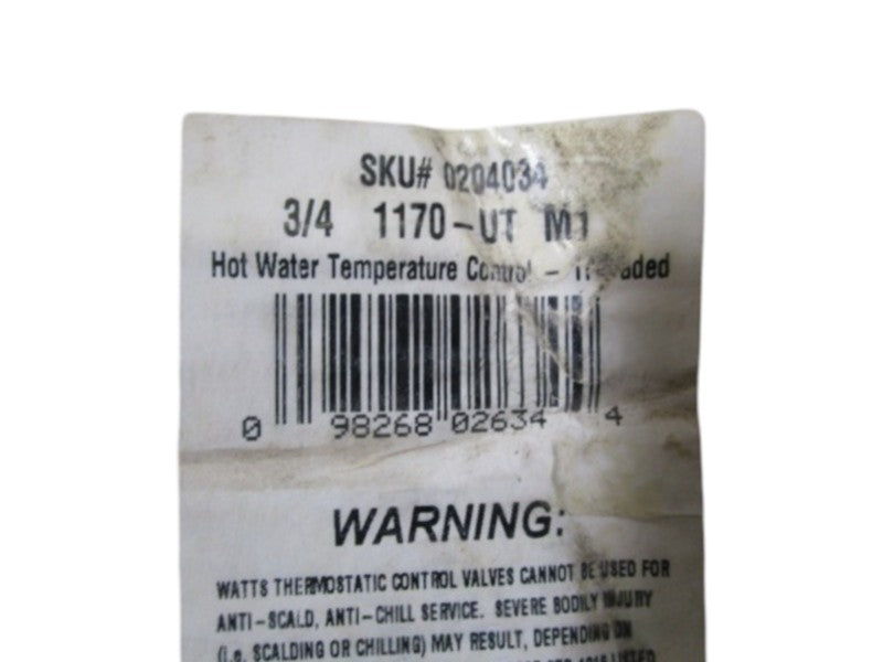 WATTS #0204034 HOT WATER TEMP. CONTROL 3/4 1170-UT M1 NSMP